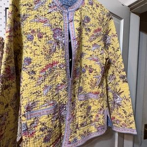 Quilted Floral Yellow Jacket with Accent Trim
